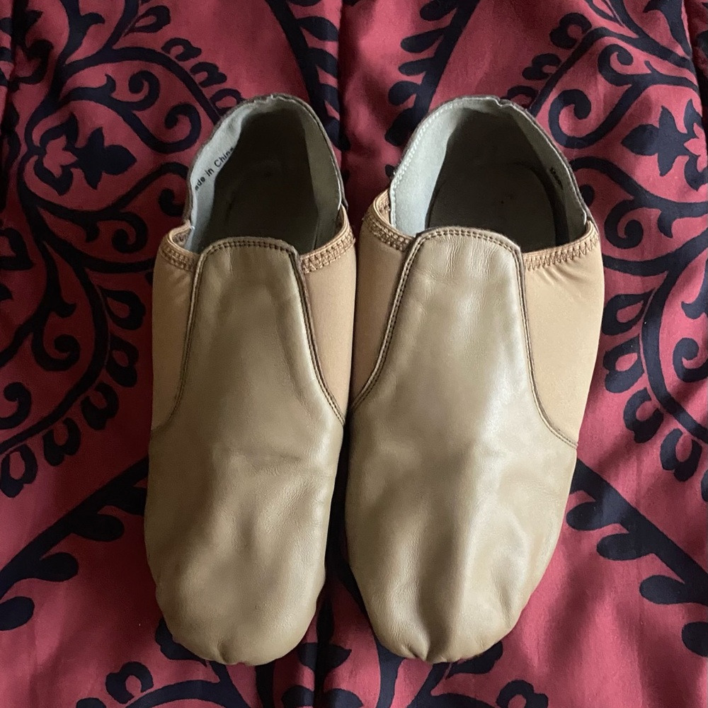 Tan Leather Slip-On jazz dance shoes